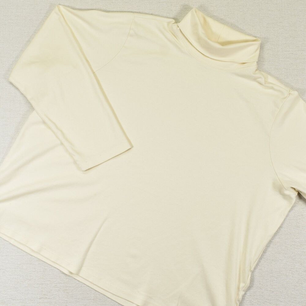 LL Bean Turtleneck Shirt Womens 2X Ivory Cream Supima Cotton Long Sleeve Top